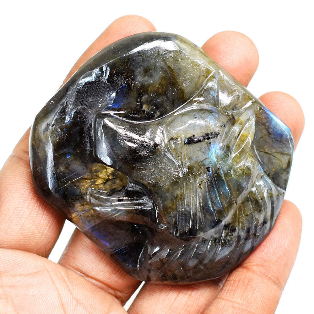 gemsmore:Craftsmen Labradorite  Hand Carved Genuine Crystal Gemstone Carving Wolf Cabochon