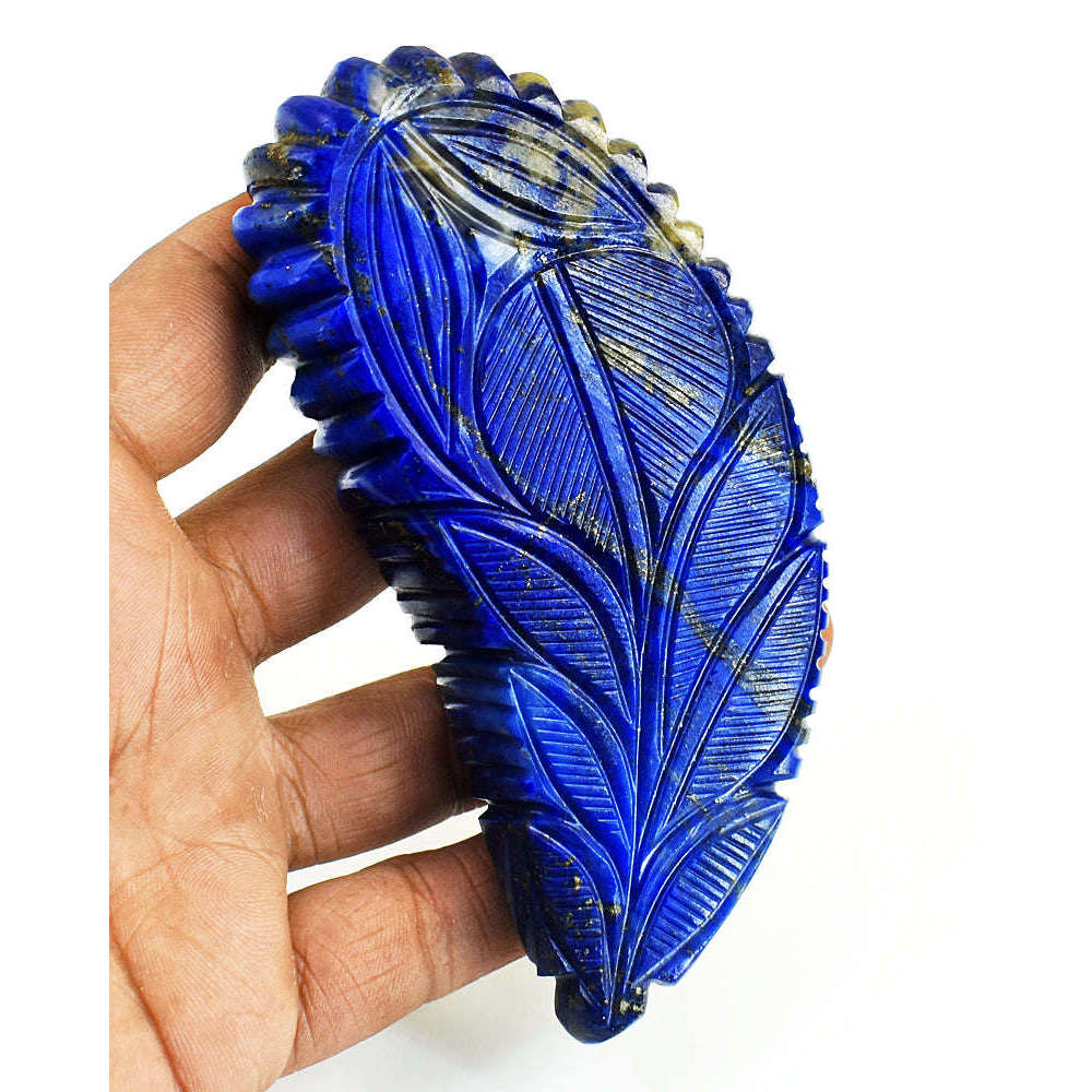 gemsmore:Craftsmen Lapis Lazuli Hand Carved Genuine Crystal Gemstone Carving Mughal Carved Cabochon