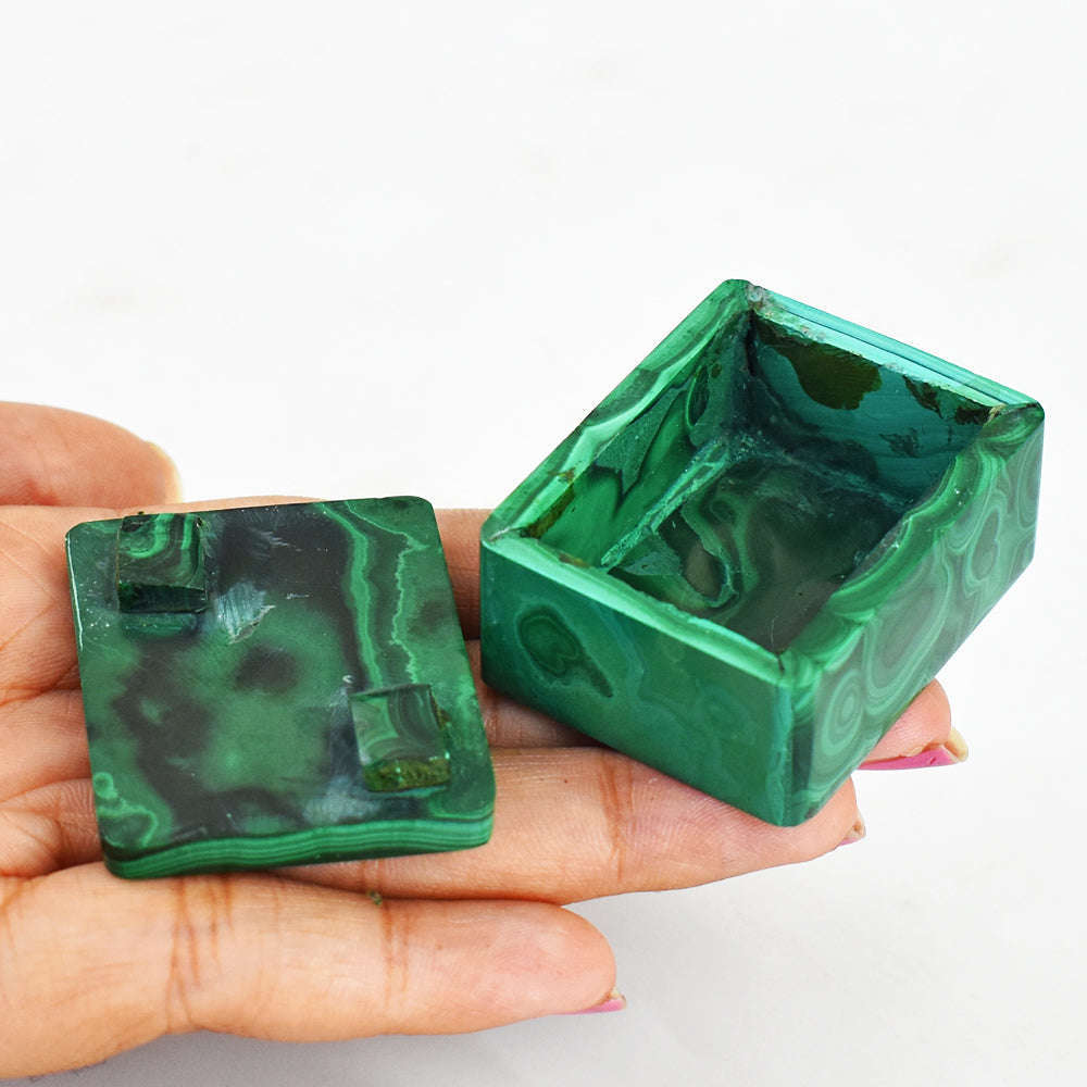 gemsmore:Craftsmen Malachite Hand Carved Genuine Crystal Gemstone Carving Box