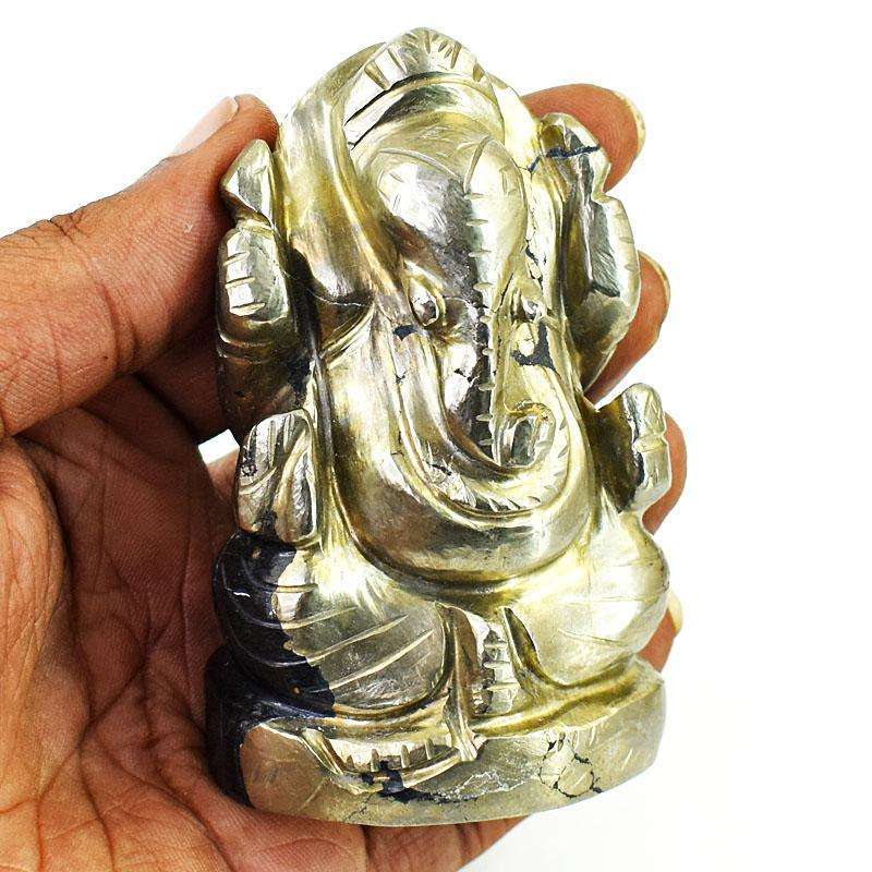 gemsmore:Craftsmen Pyrite Hand Carved Genuine Crystal Gemstone Carving Lord Ganesha