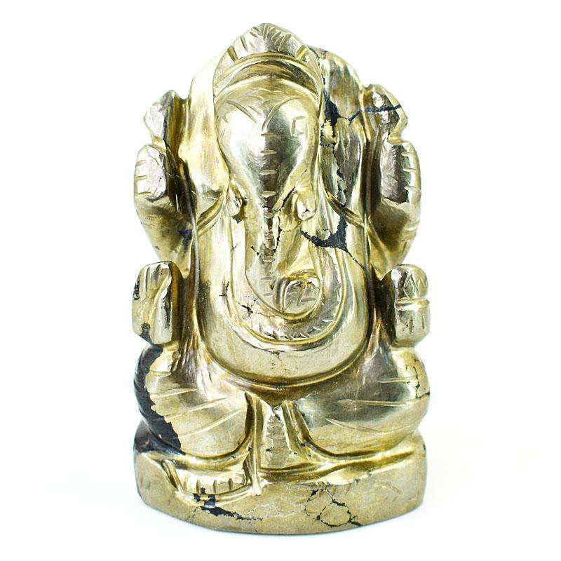 gemsmore:Craftsmen Pyrite Hand Carved Genuine Crystal Gemstone Carving Lord Ganesha