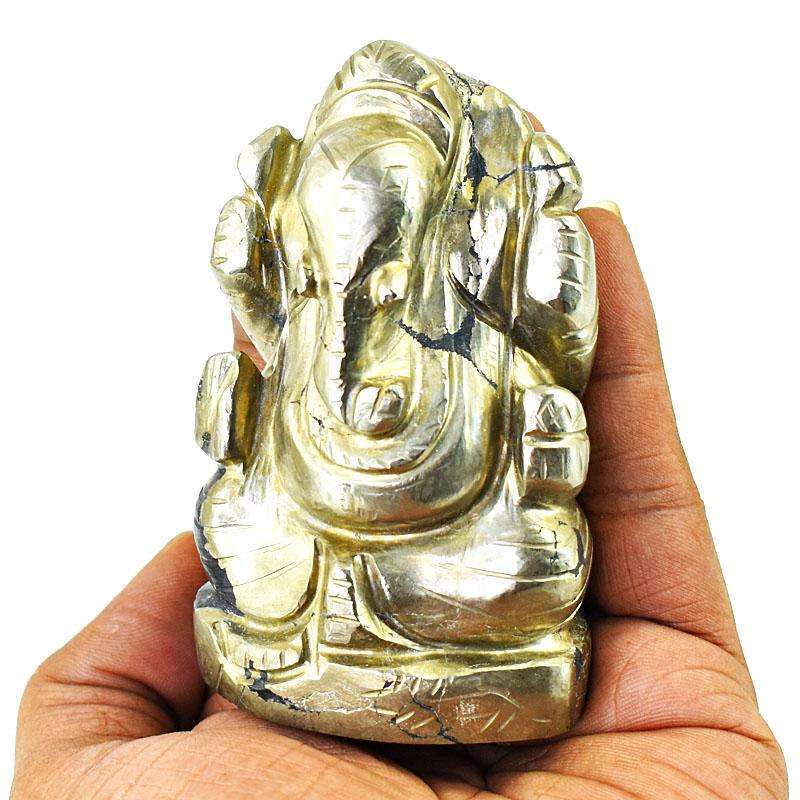 gemsmore:Craftsmen Pyrite Hand Carved Genuine Crystal Gemstone Carving Lord Ganesha