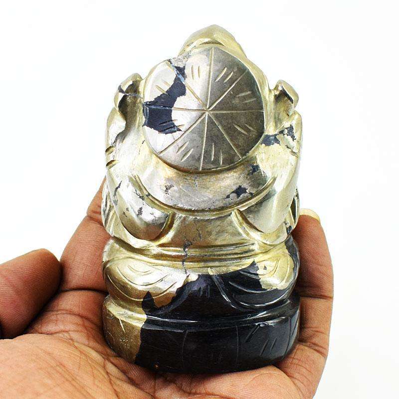 gemsmore:Craftsmen Pyrite Hand Carved Genuine Crystal Gemstone Carving Lord Ganesha