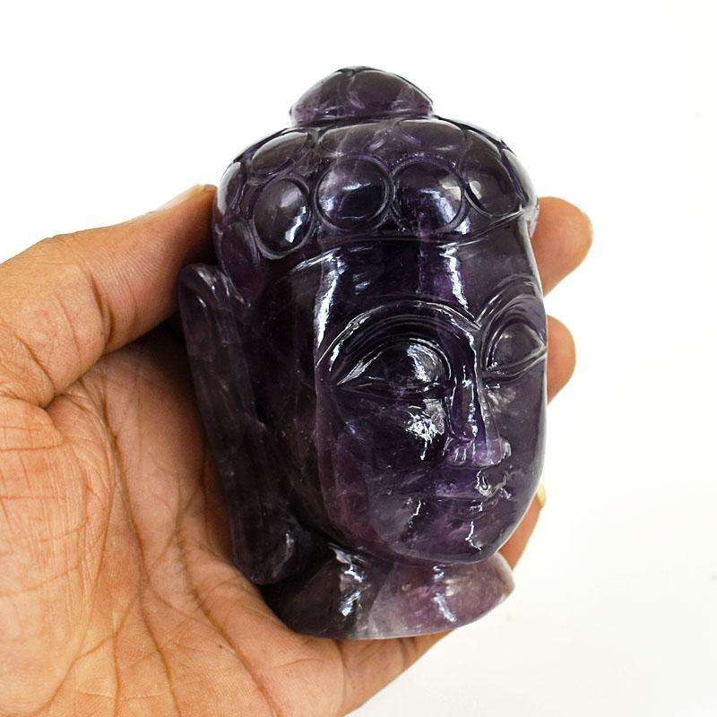 gemsmore:Craftsmen Super Seven Amethyst Hand Carved Genuine Crystal Gemstone Carving Buddha Head