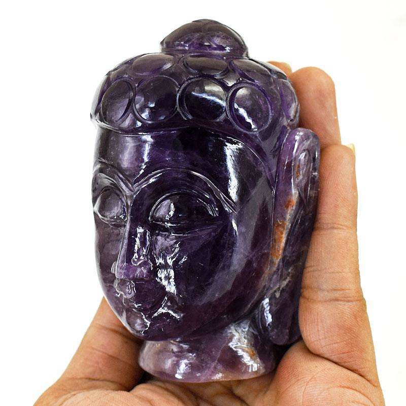 gemsmore:Craftsmen Super Seven Amethyst Hand Carved Genuine Crystal Gemstone Carving Buddha Head