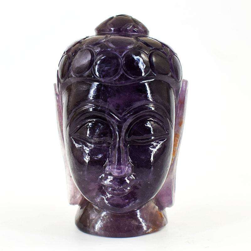 gemsmore:Craftsmen Super Seven Amethyst Hand Carved Genuine Crystal Gemstone Carving Buddha Head