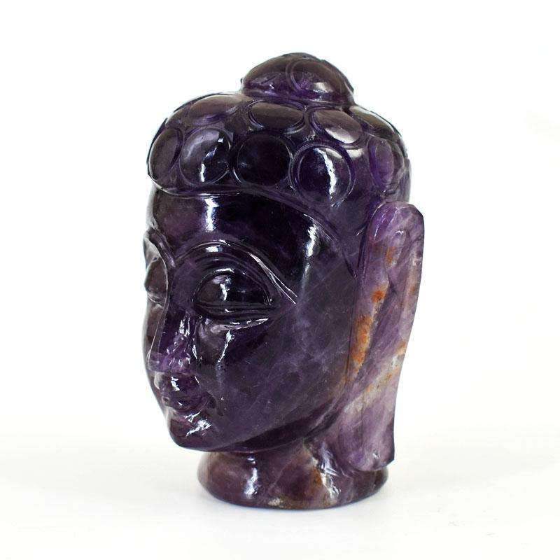 gemsmore:Craftsmen Super Seven Amethyst Hand Carved Genuine Crystal Gemstone Carving Buddha Head