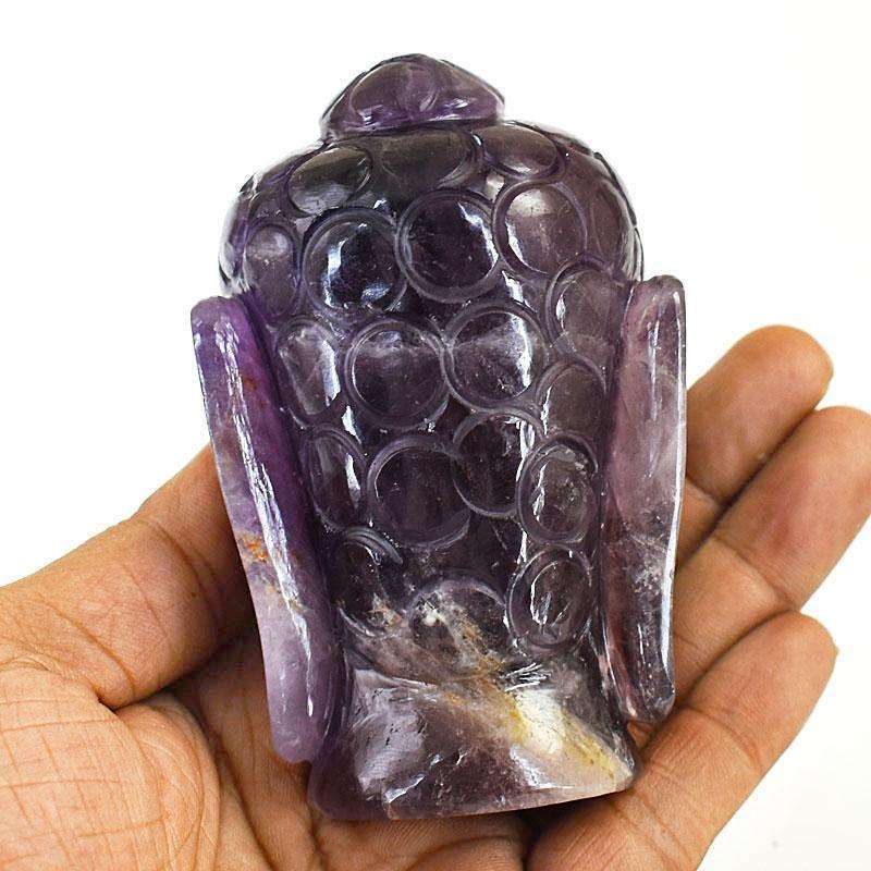 gemsmore:Craftsmen Super Seven Amethyst Hand Carved Genuine Crystal Gemstone Carving Buddha Head