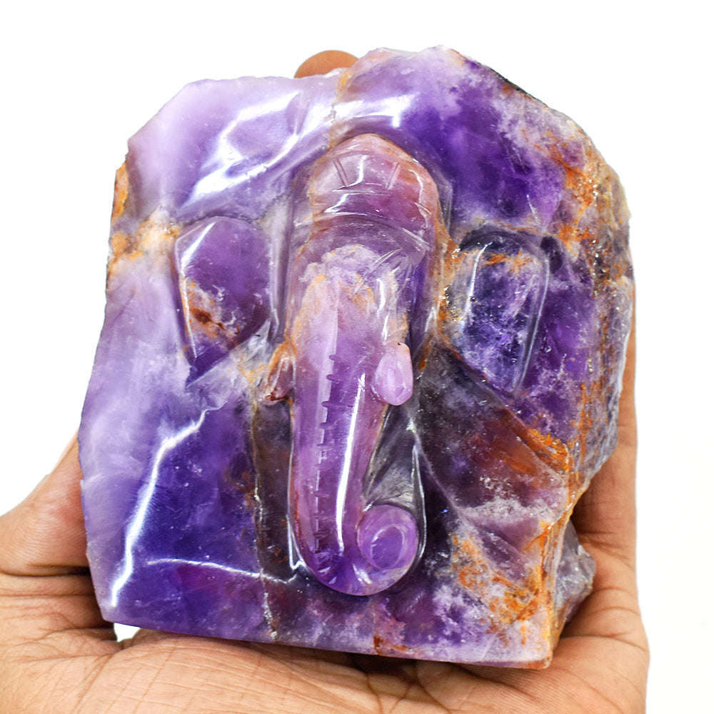 gemsmore:Craftsmen Super Seven Amethyst  Hand Carved Genuine Crystal Gemstone Carving Caved Lord Ganesha