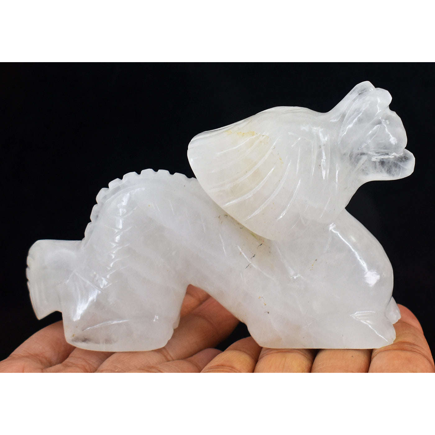 gemsmore:Craftsmen White Quartz Hand Carved Genuine Crystal Gemstone Carving Dragon