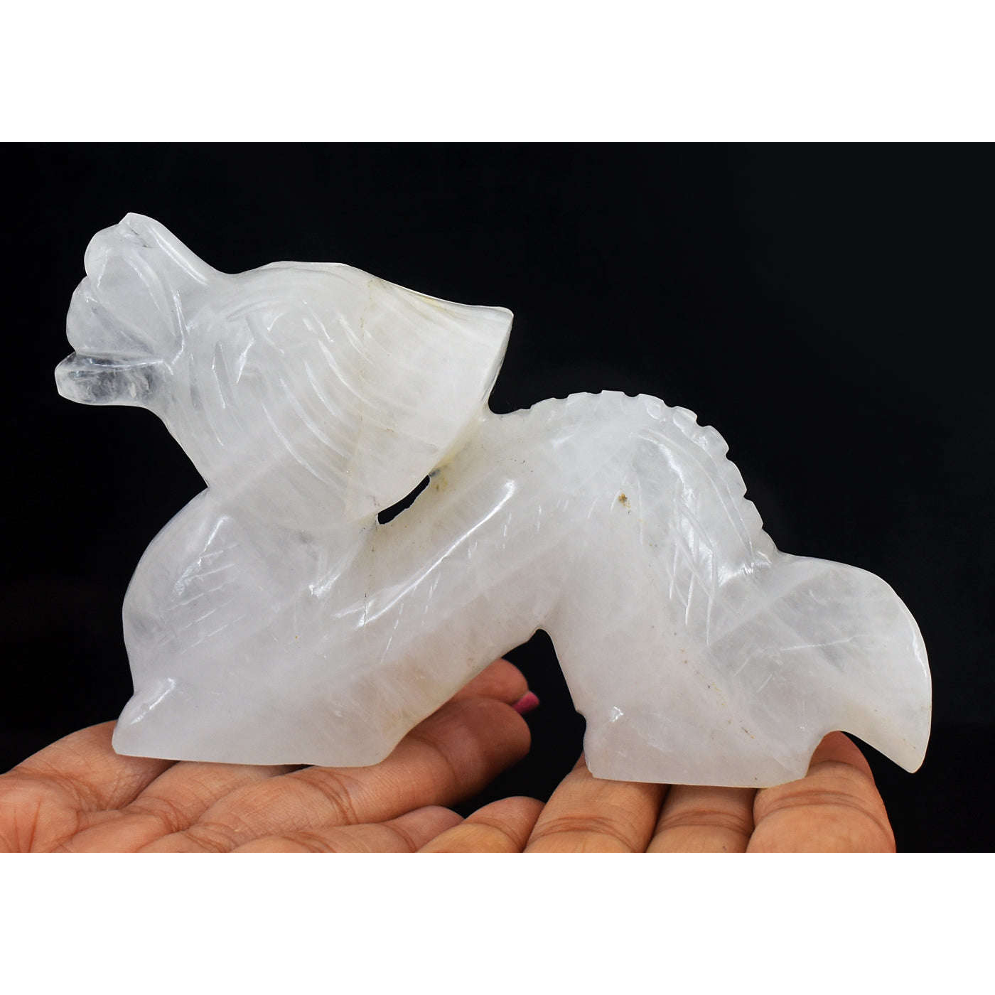 gemsmore:Craftsmen White Quartz Hand Carved Genuine Crystal Gemstone Carving Dragon