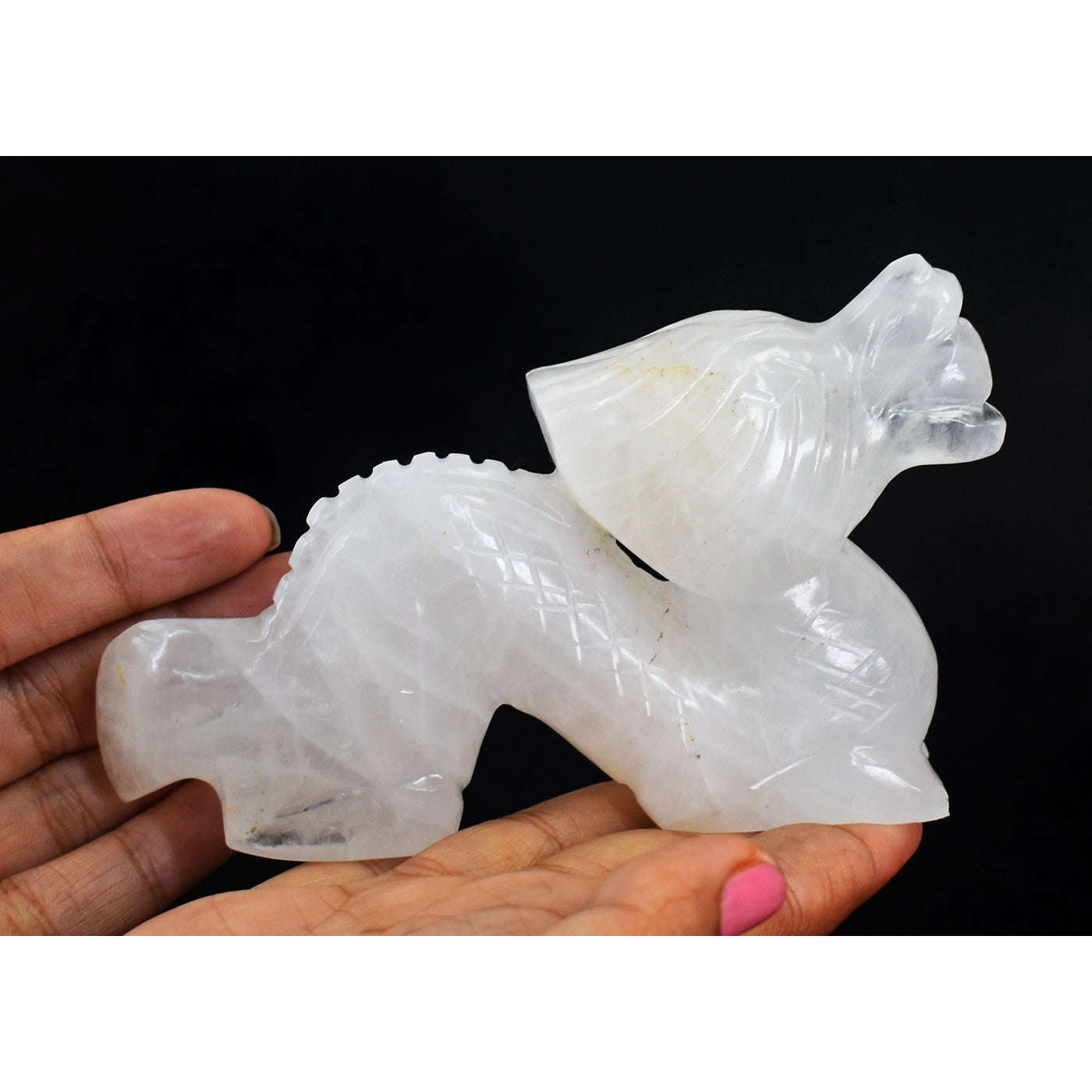 gemsmore:Craftsmen White Quartz Hand Carved Genuine Crystal Gemstone Carving Dragon