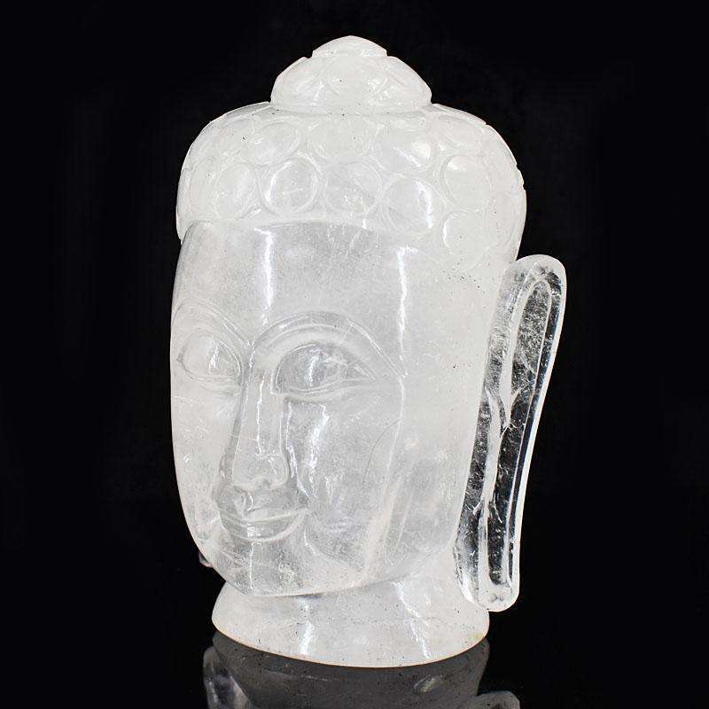 gemsmore:Craftsmen White Quartz Hand Carved Genuine Crystal Gemstone Carving Massive Buddha Head