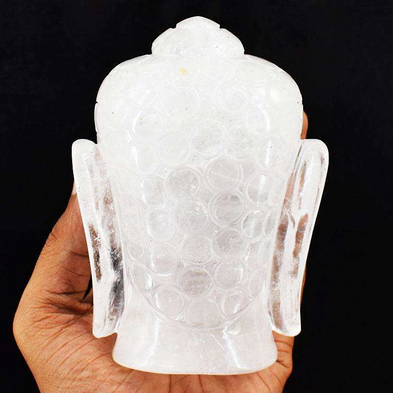 gemsmore:Craftsmen White Quartz Hand Carved Genuine Crystal Gemstone Carving Massive Buddha Head