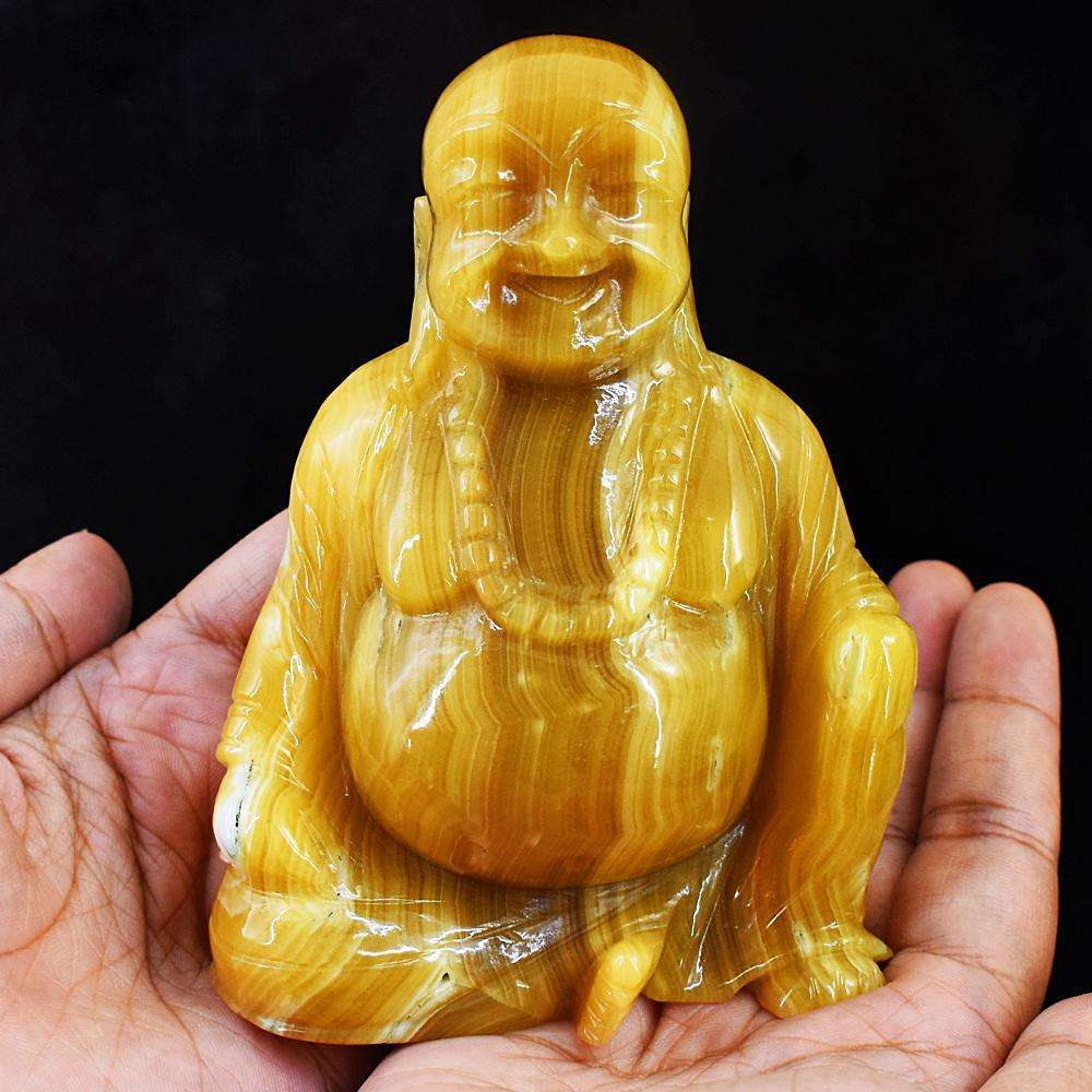 gemsmore:Craftsmen Yellow Rhodocrosite Hand Carved Laughing Buddha