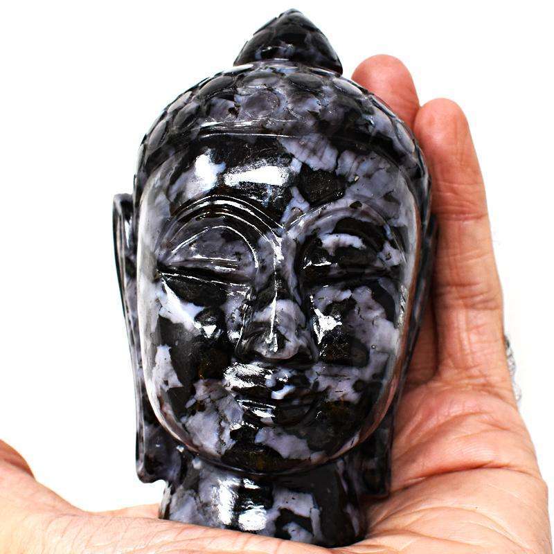 gemsmore:Detailed Carved Gabrella Jasper Lord Buddha Head