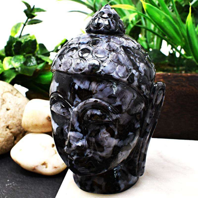 gemsmore:Detailed Carved Gabrella Jasper Lord Buddha Head