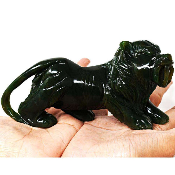 gemsmore:Detailed Hand Carved Green Jade Lion