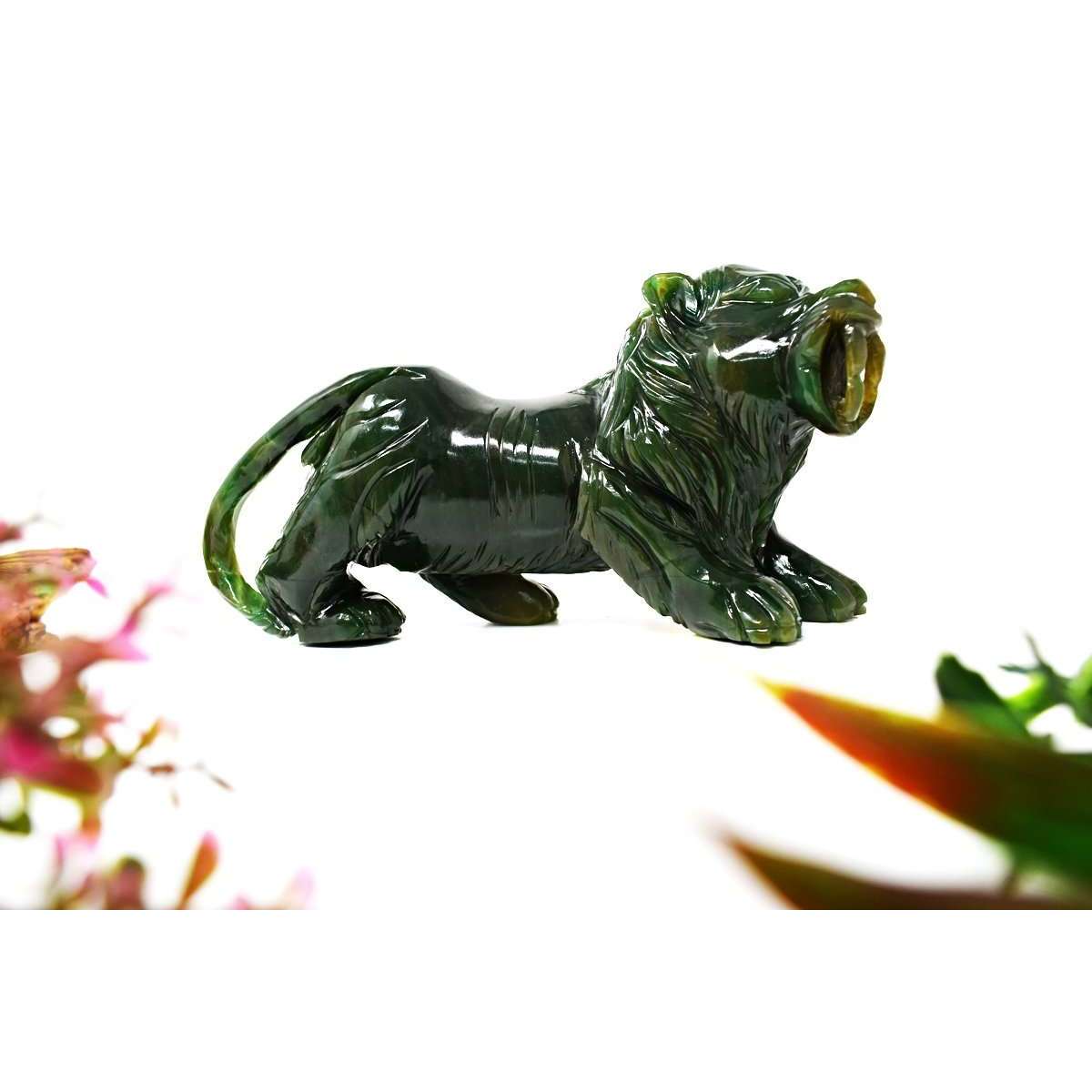 gemsmore:Detailed Hand Carved Green Jade Lion