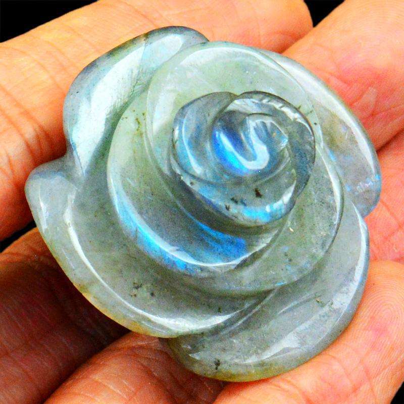 gemsmore:Excluisve Blue Flash Labradorite Hand Carved Rose