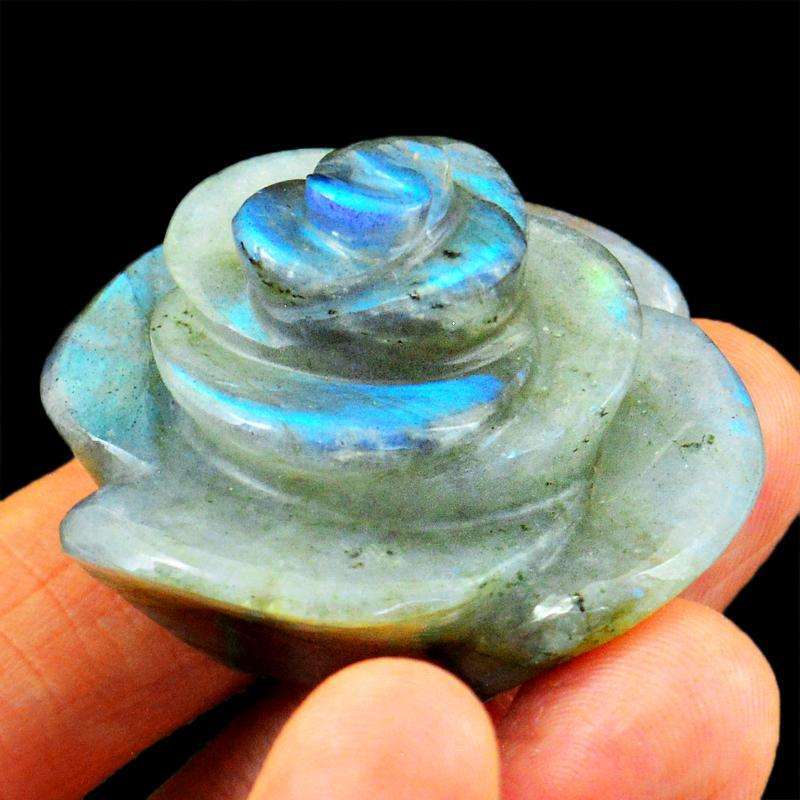 gemsmore:Excluisve Blue Flash Labradorite Hand Carved Rose