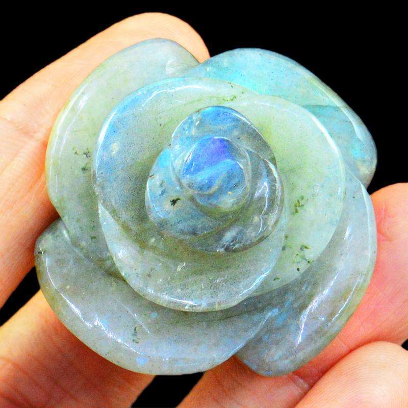 gemsmore:Excluisve Blue Flash Labradorite Hand Carved Rose