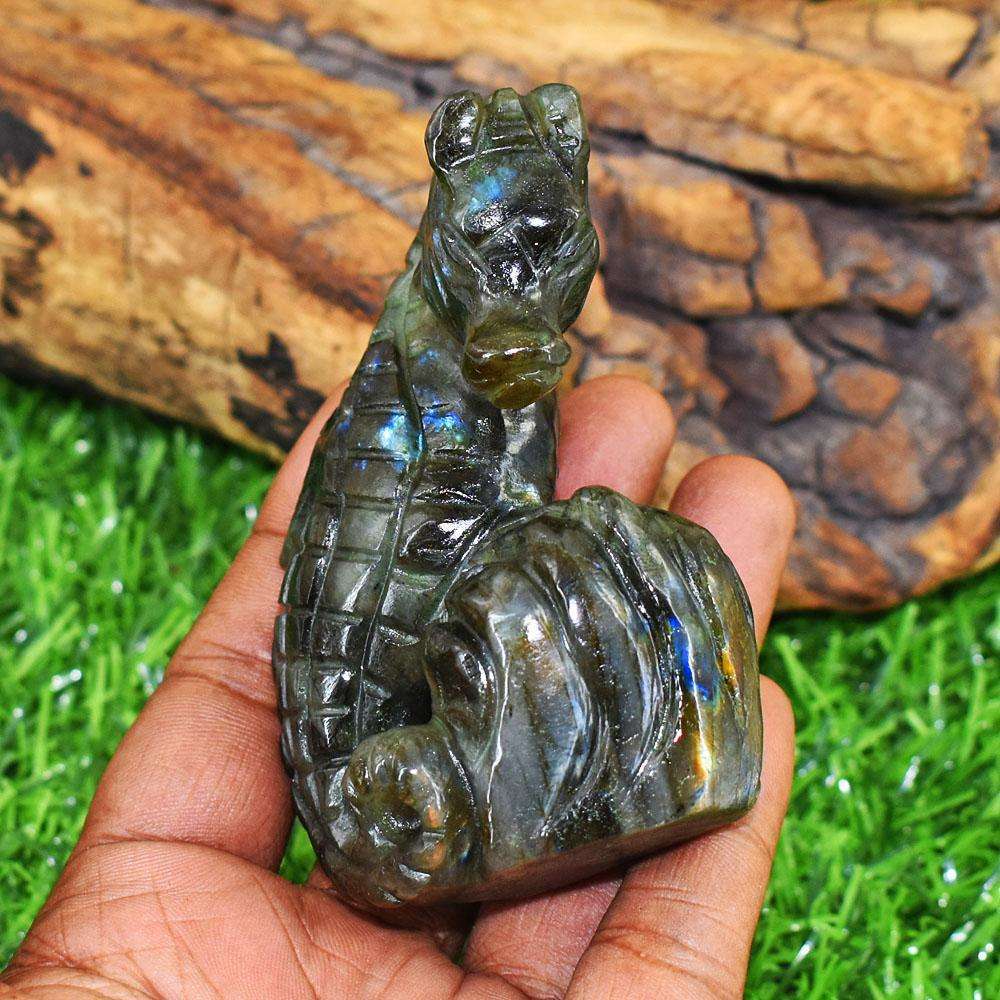 gemsmore:Excluive Labradorite Hand Carved Genuine Crystal Gemstone Carving Sea Horse