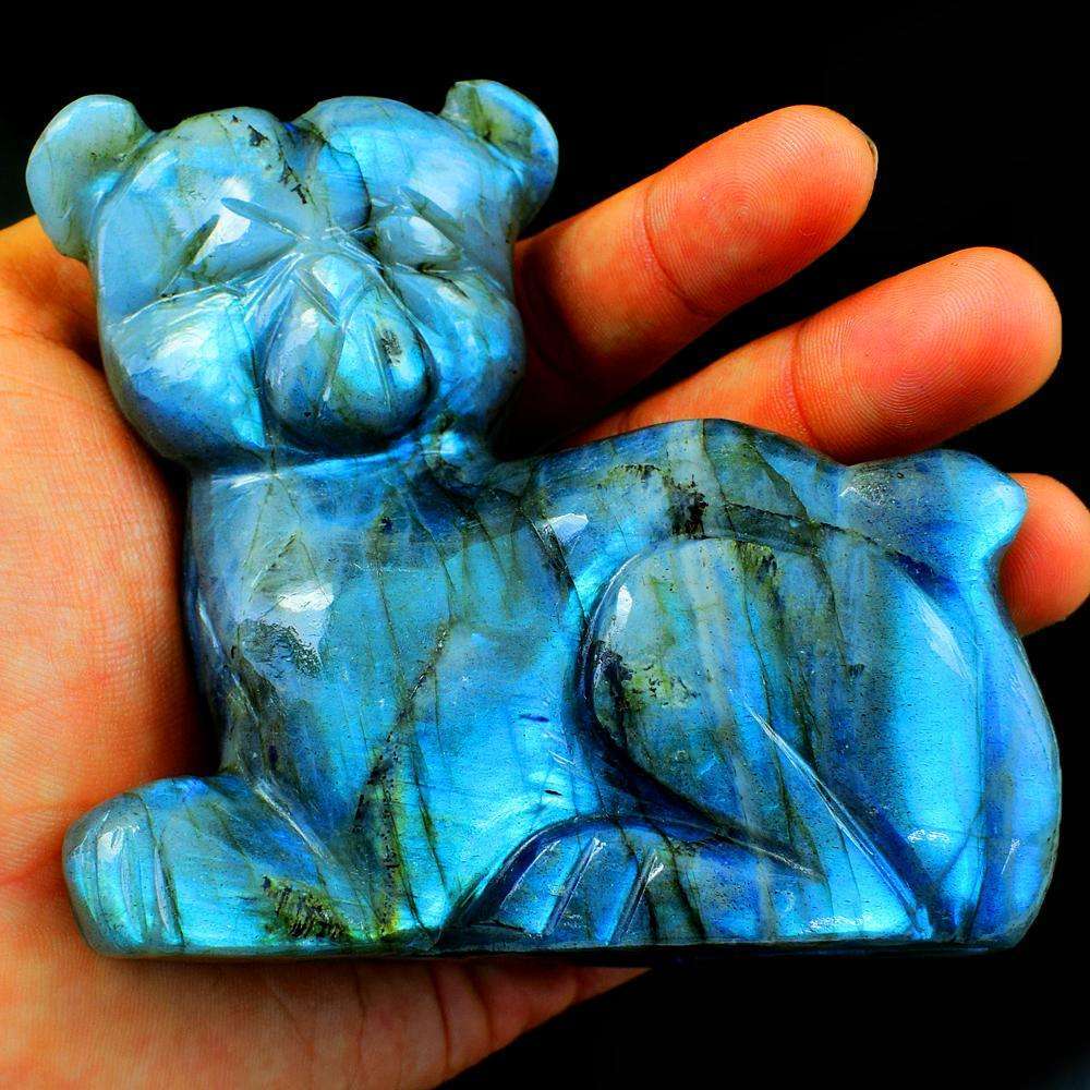 gemsmore:Exclusive Amazing Blue Flash Labradorite Hand Carved Cat