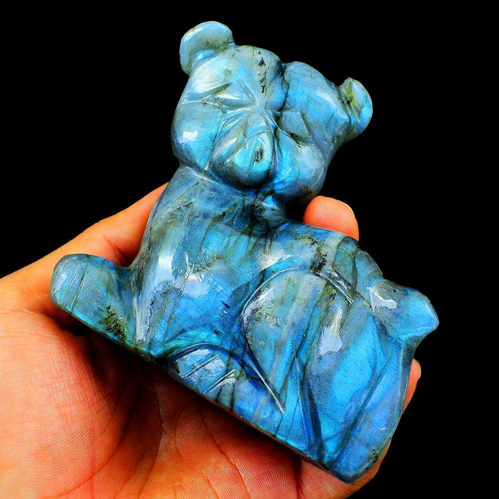 gemsmore:Exclusive Amazing Blue Flash Labradorite Hand Carved Cat