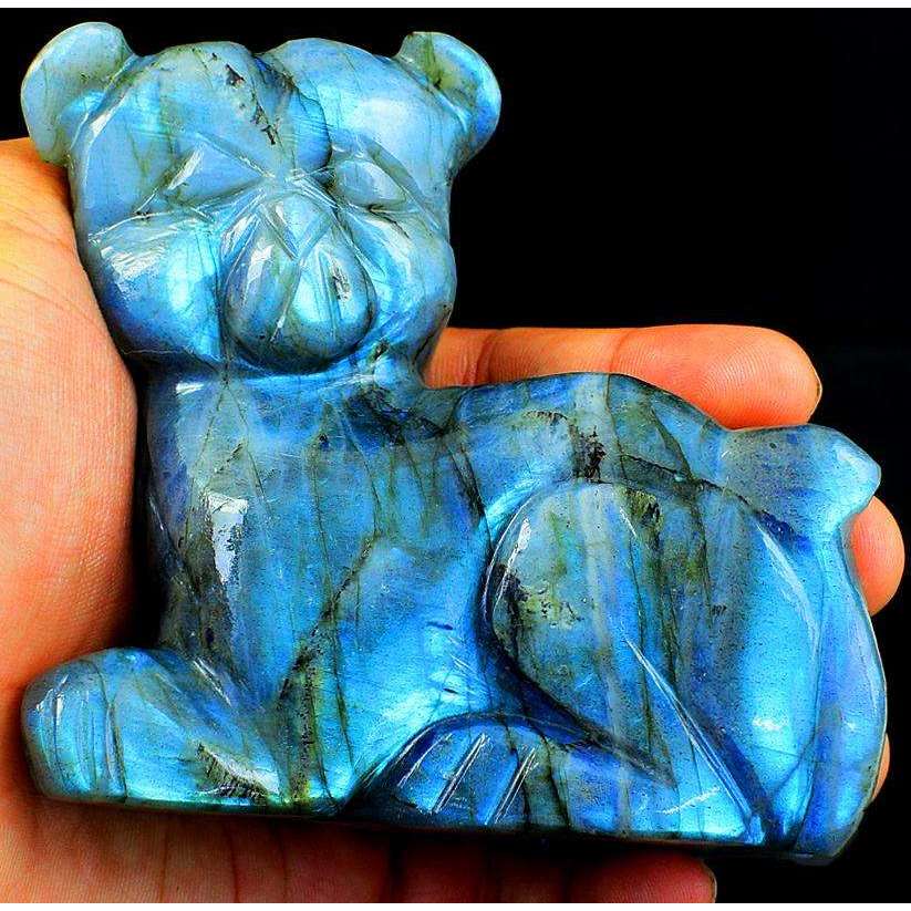 gemsmore:Exclusive Amazing Blue Flash Labradorite Hand Carved Cat