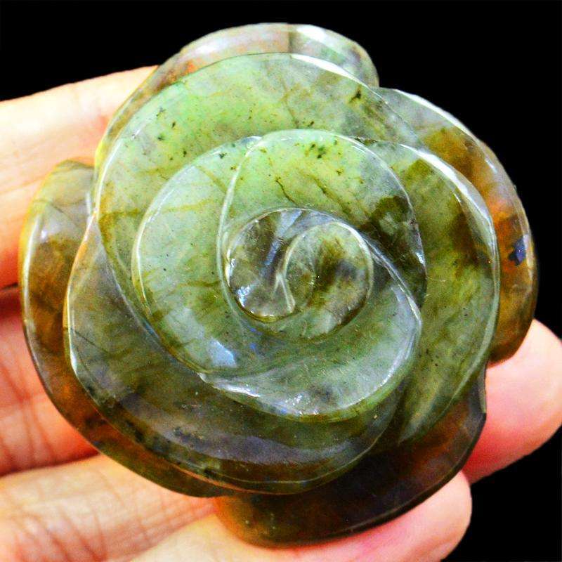 gemsmore:Exclusive Amazing Flash Labradorite Carved Gemstone Rose