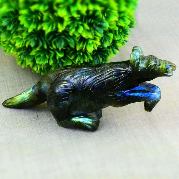 gemsmore:Exclusive Amazing Flash Labradorite Carved Kangaroo