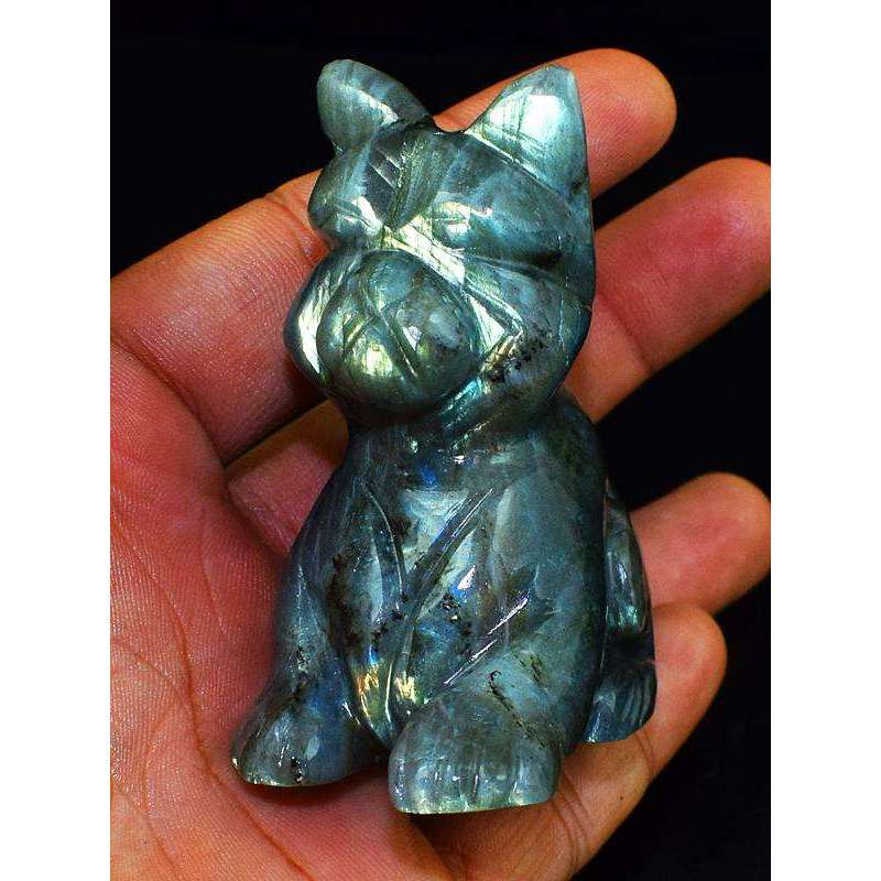 gemsmore:Exclusive Amazing Flash Labradorite Hand Carved Cat