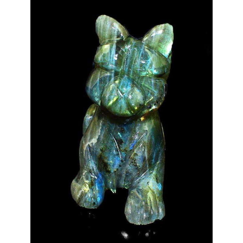 gemsmore:Exclusive Amazing Flash Labradorite Hand Carved Cat