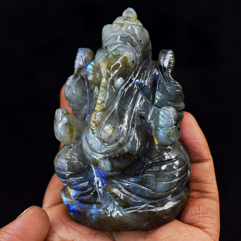 gemsmore:Exclusive Amazing  Flash Labradorite Hand Carved Crystal Gemstone Carving Lord Ganesha