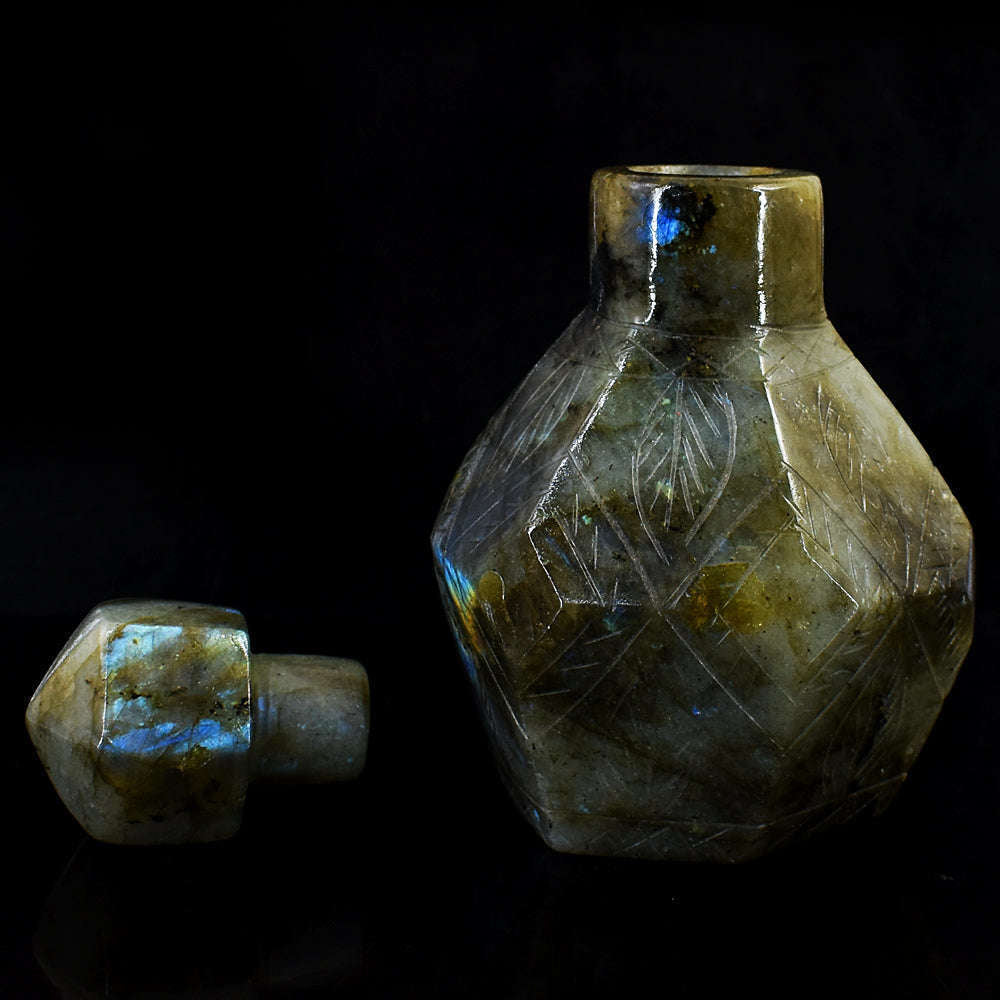 gemsmore:Exclusive Amazing Flash Labradorite  Hand Carved Genuine Crystal Gemstone Carving Perfume Bottle