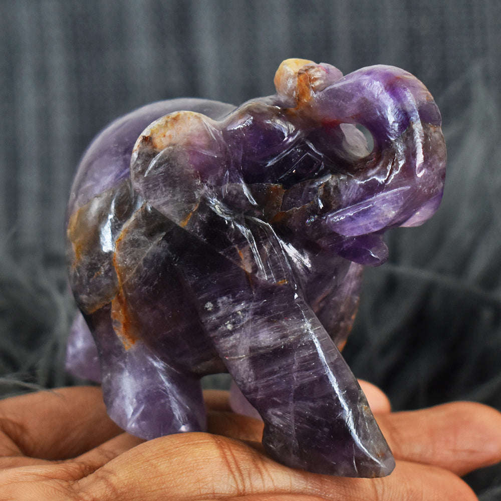 gemsmore:Exclusive Amethyst Hand Carved Genuine Crystal Gemstone Carving Elephant