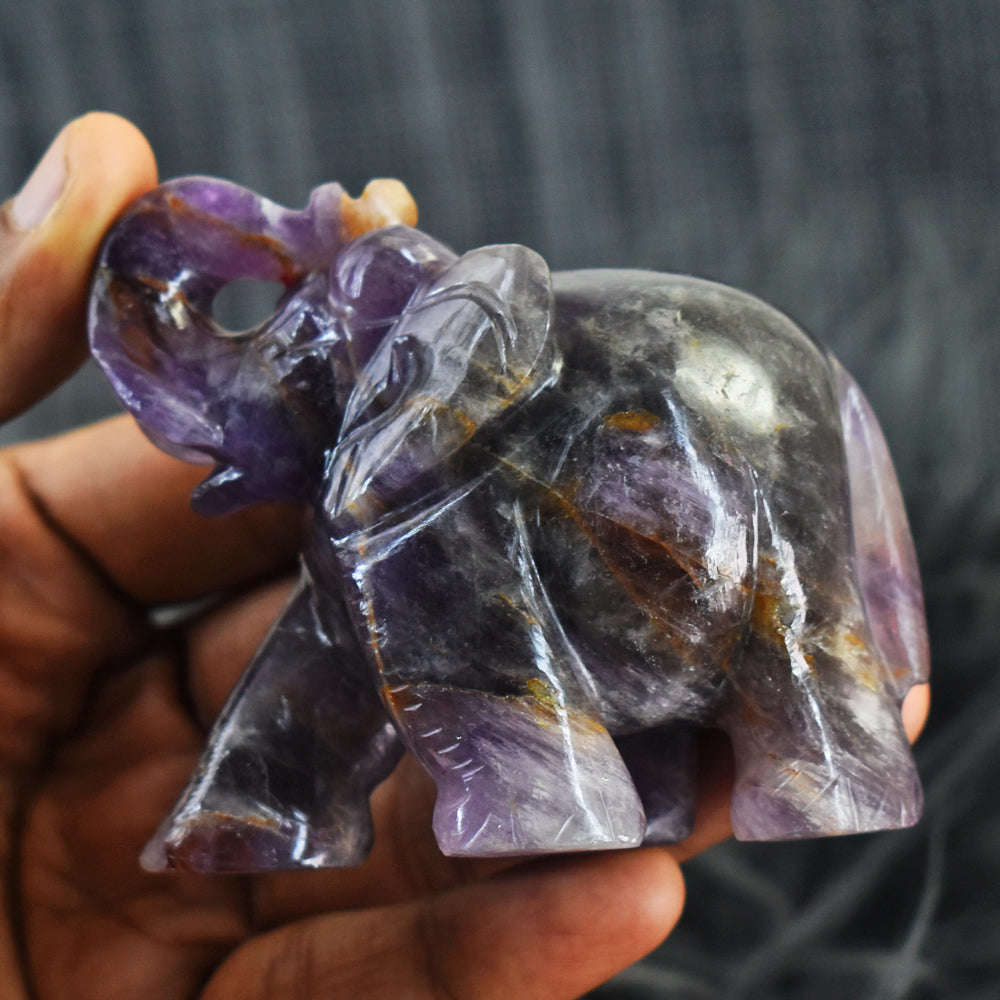 gemsmore:Exclusive Amethyst Hand Carved Genuine Crystal Gemstone Carving Elephant