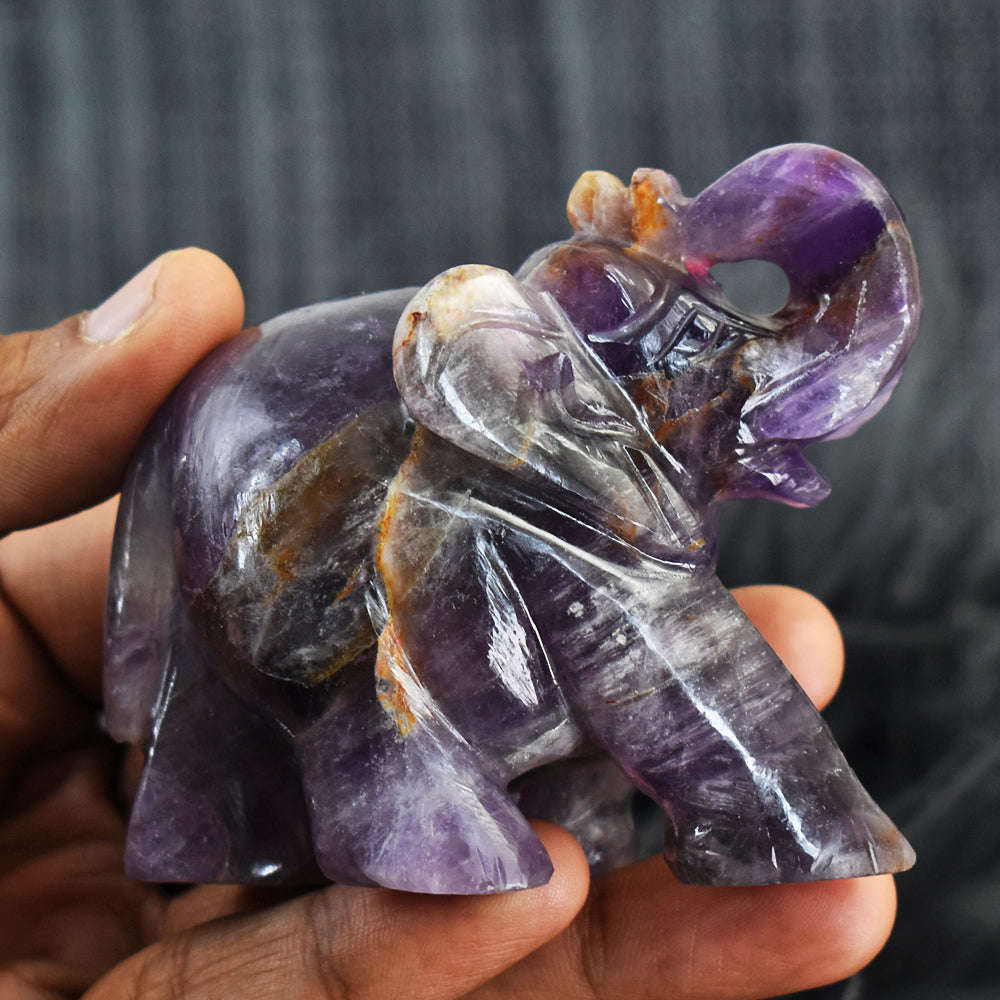 gemsmore:Exclusive Amethyst Hand Carved Genuine Crystal Gemstone Carving Elephant