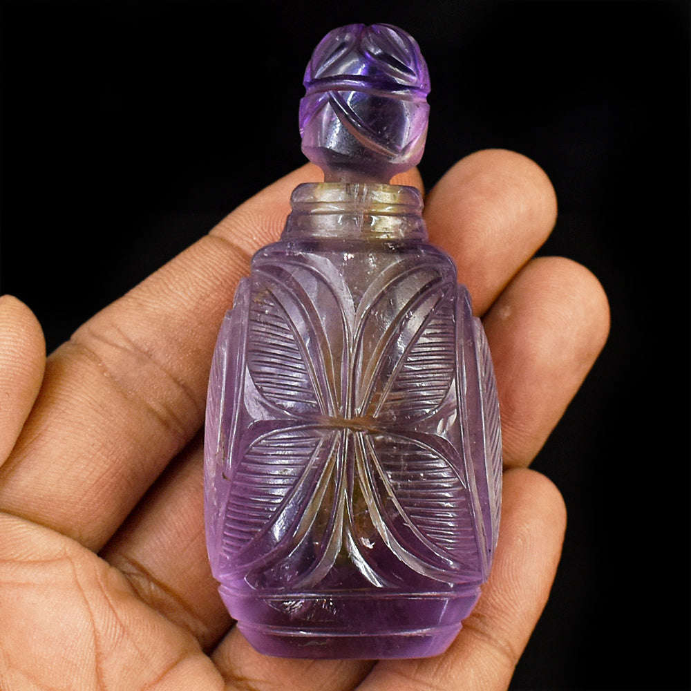 gemsmore:Exclusive Amethyst  Hand Carved Genuine Crystal Gemstone Carving Perfume Bottle