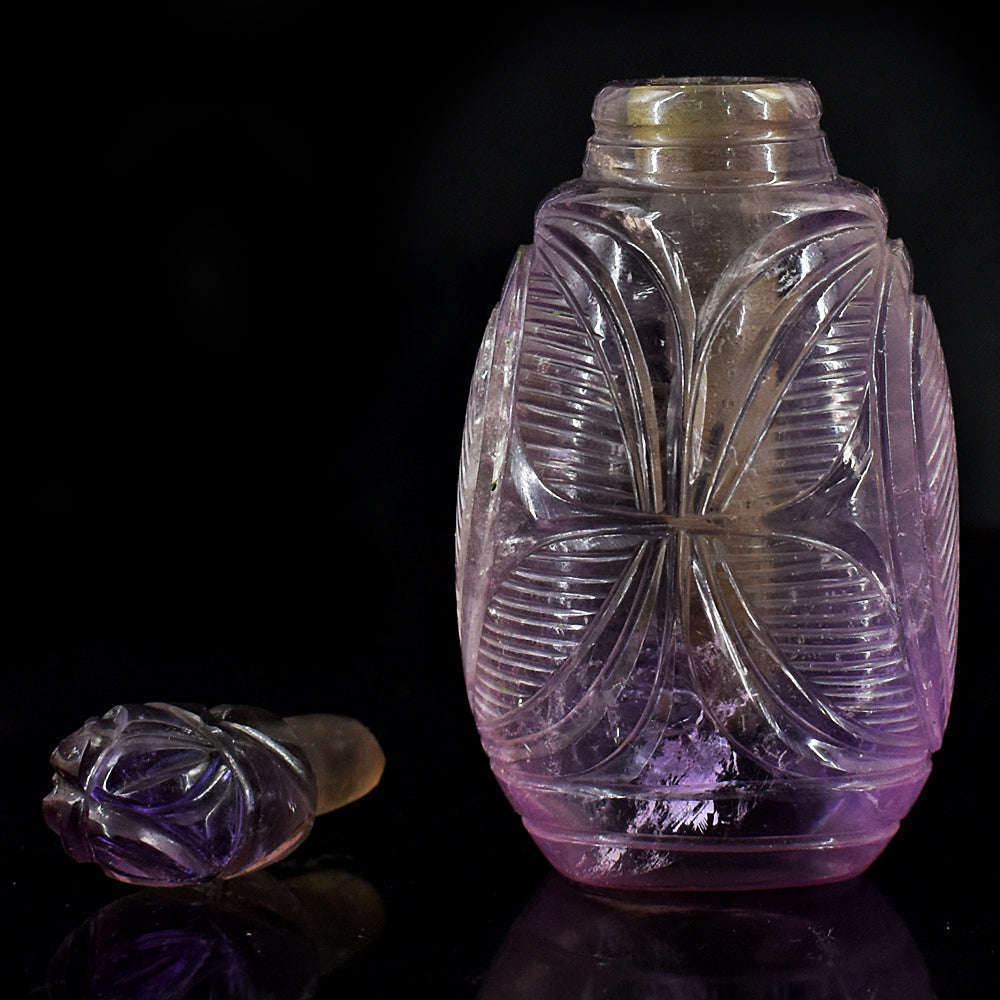 gemsmore:Exclusive Amethyst  Hand Carved Genuine Crystal Gemstone Carving Perfume Bottle