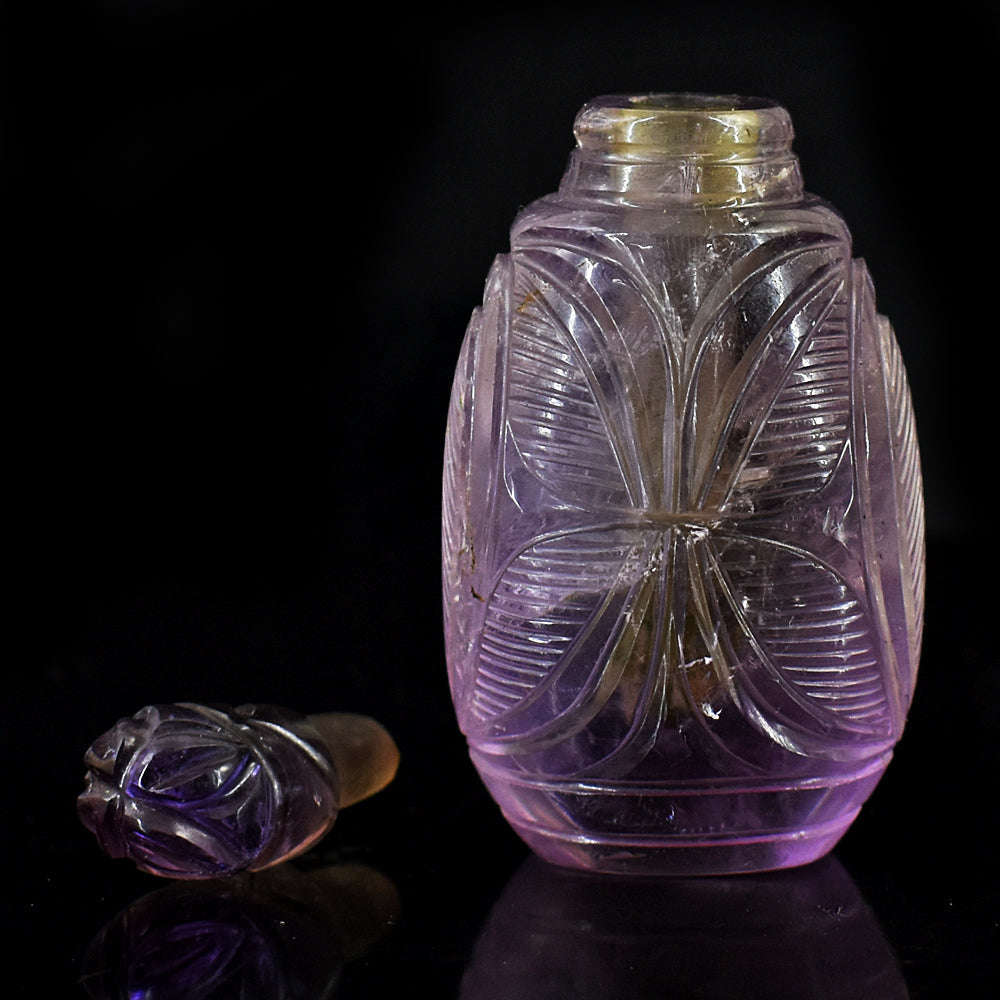 gemsmore:Exclusive Amethyst  Hand Carved Genuine Crystal Gemstone Carving Perfume Bottle