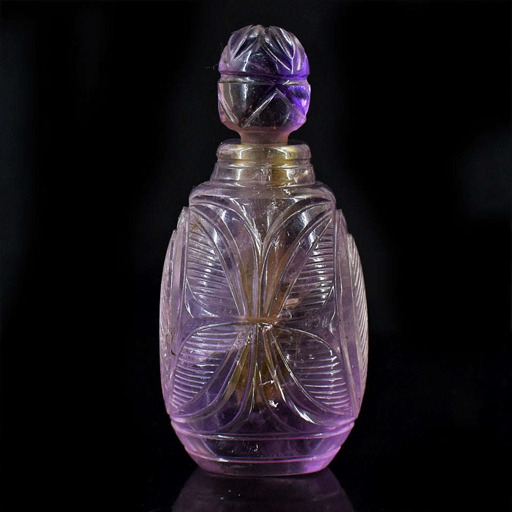 gemsmore:Exclusive Amethyst  Hand Carved Genuine Crystal Gemstone Carving Perfume Bottle