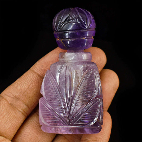 gemsmore:Exclusive Amethyst  Hand Carved Genuine Crystal Gemstone Carving Perfume Bottle