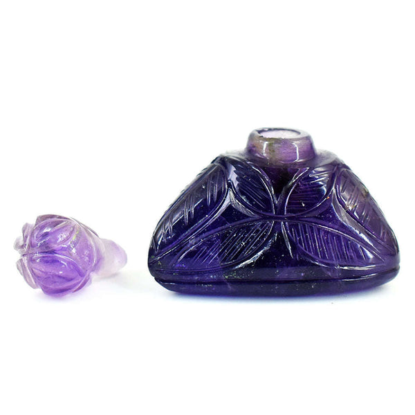 gemsmore:Exclusive Amethyst Hand Carved Genuine Crystal Gemstone Carving Perfume Bottle