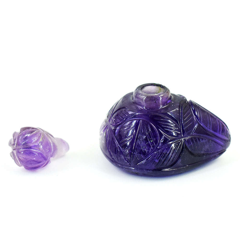 gemsmore:Exclusive Amethyst Hand Carved Genuine Crystal Gemstone Carving Perfume Bottle