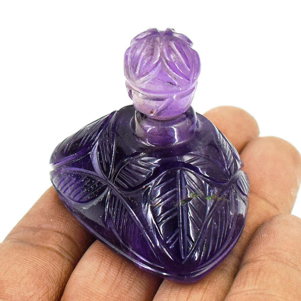 gemsmore:Exclusive Amethyst Hand Carved Genuine Crystal Gemstone Carving Perfume Bottle