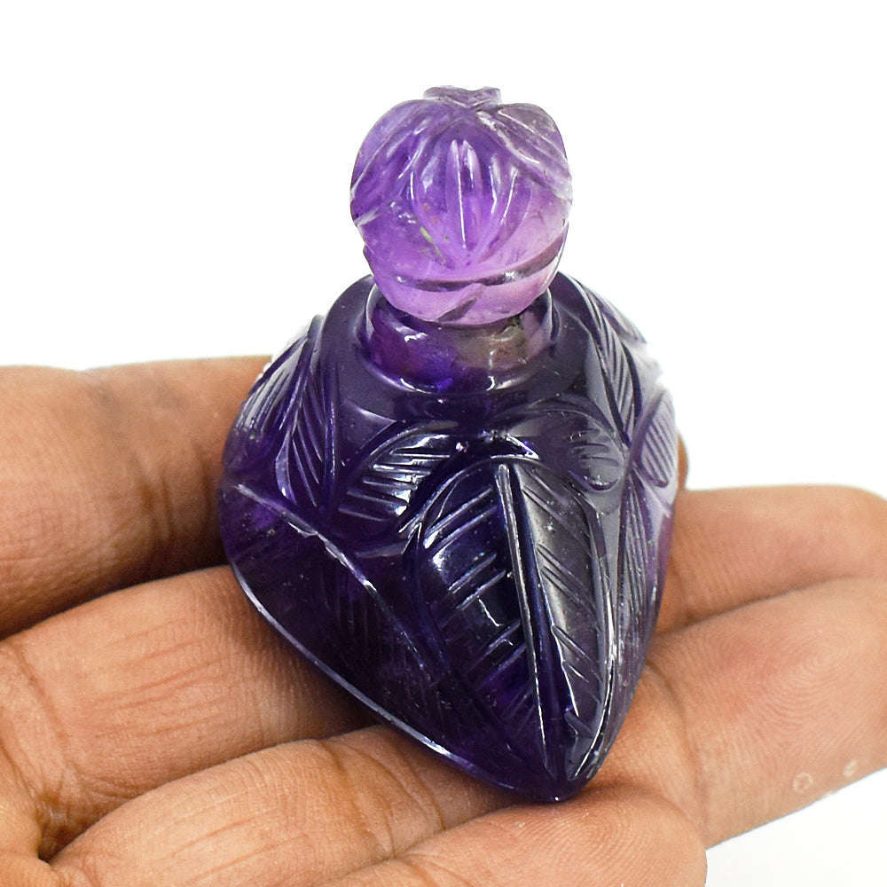 gemsmore:Exclusive Amethyst Hand Carved Genuine Crystal Gemstone Carving Perfume Bottle