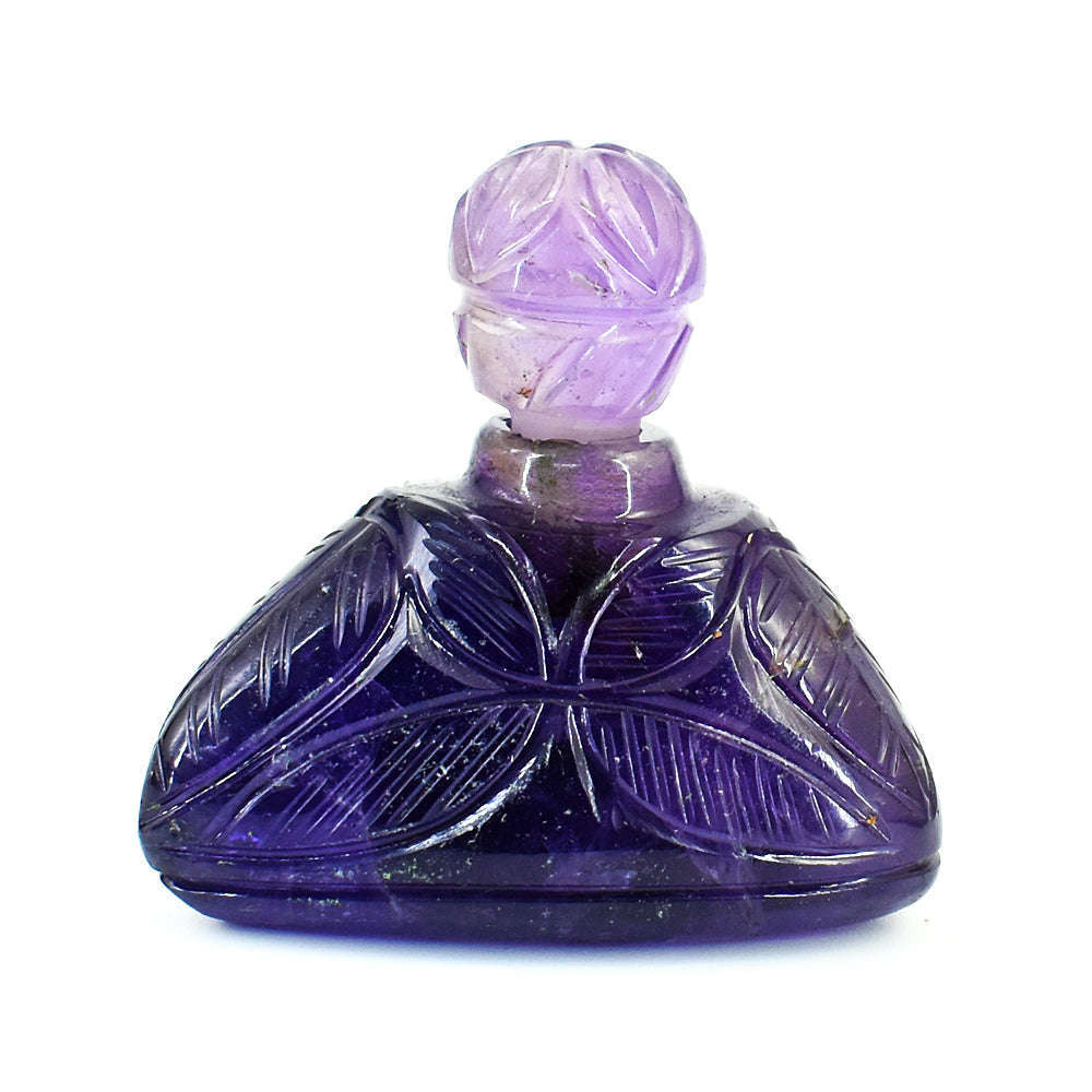 gemsmore:Exclusive Amethyst Hand Carved Genuine Crystal Gemstone Carving Perfume Bottle