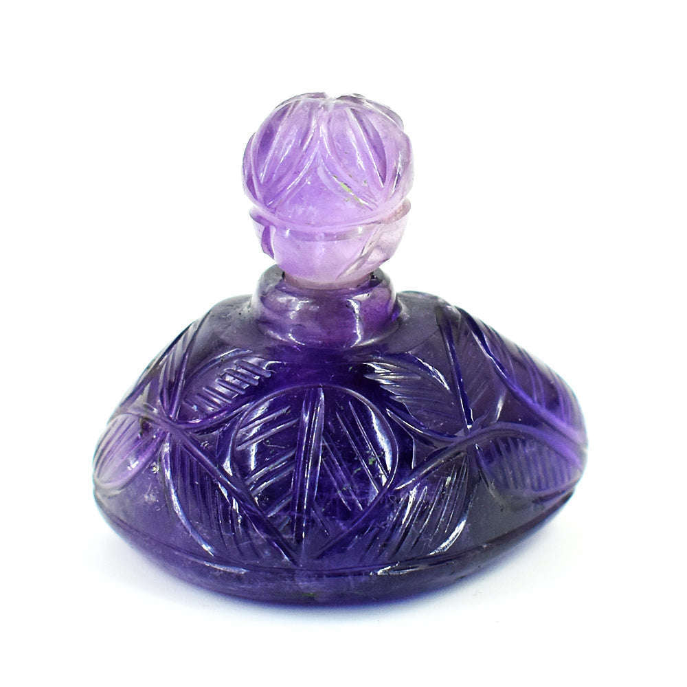 gemsmore:Exclusive Amethyst Hand Carved Genuine Crystal Gemstone Carving Perfume Bottle